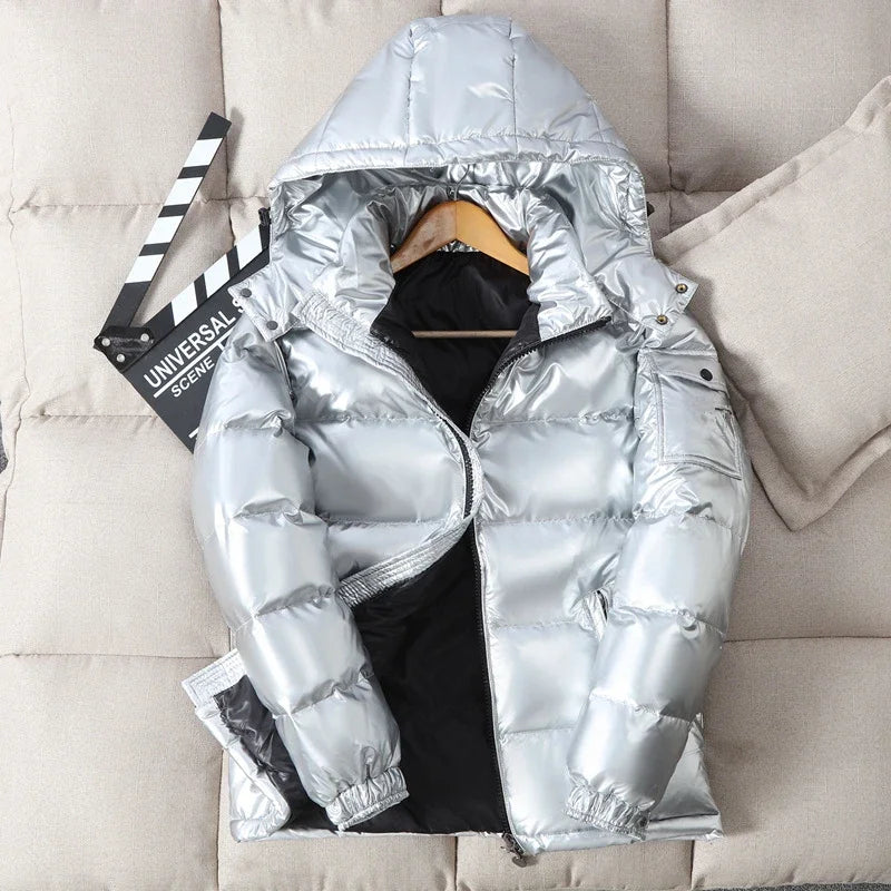Thermal Coats Mens Thick Warm Glossy Shiny Jackets Brand Outwear Men's Clothing Winter Men's Hooded Parkas Windbreaker Fashion