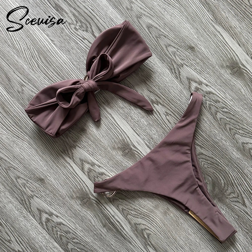 2024 New Sexy Bandeau Bikini Women Swimsuit Female Swimwear High Cut Set Swimming Suit Beachwear Patchwork Brazilian biquini