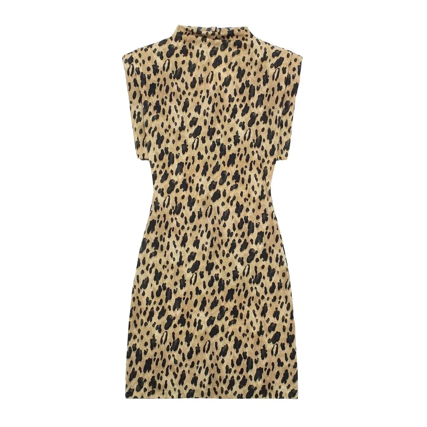TRAFZA 2024 Woman Chic V-Neck Sleeveless Backless Slim Beach Party Dress Women Summer Vintage Leopard Fold Print Long Dress