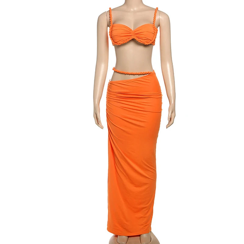 Spring Summer Women's Bikini Set 2 Piece High Waist Wrap Swimsuit Halter Wrap Swim Skirts + Suspender Bra Bathing Suit Beachwear
