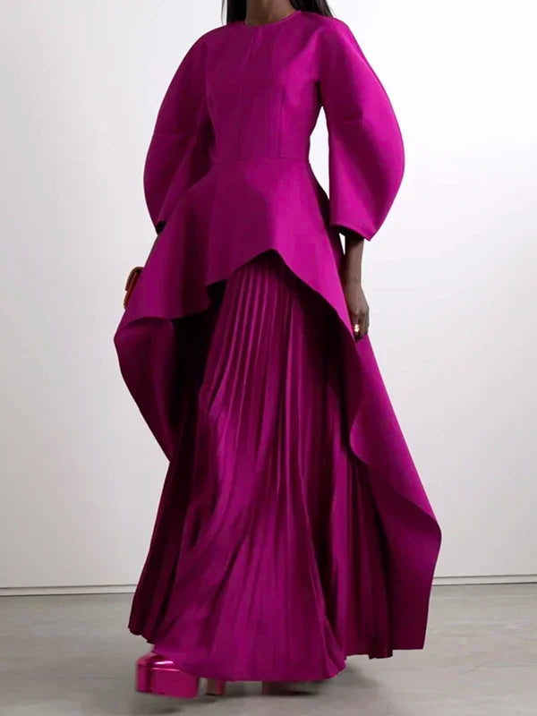 Lemongor Elegant Party Evening Dresses 2025 New Women Elegant Solid Color Split-Joint Tiered Pleated Formal Banquet Long Dress