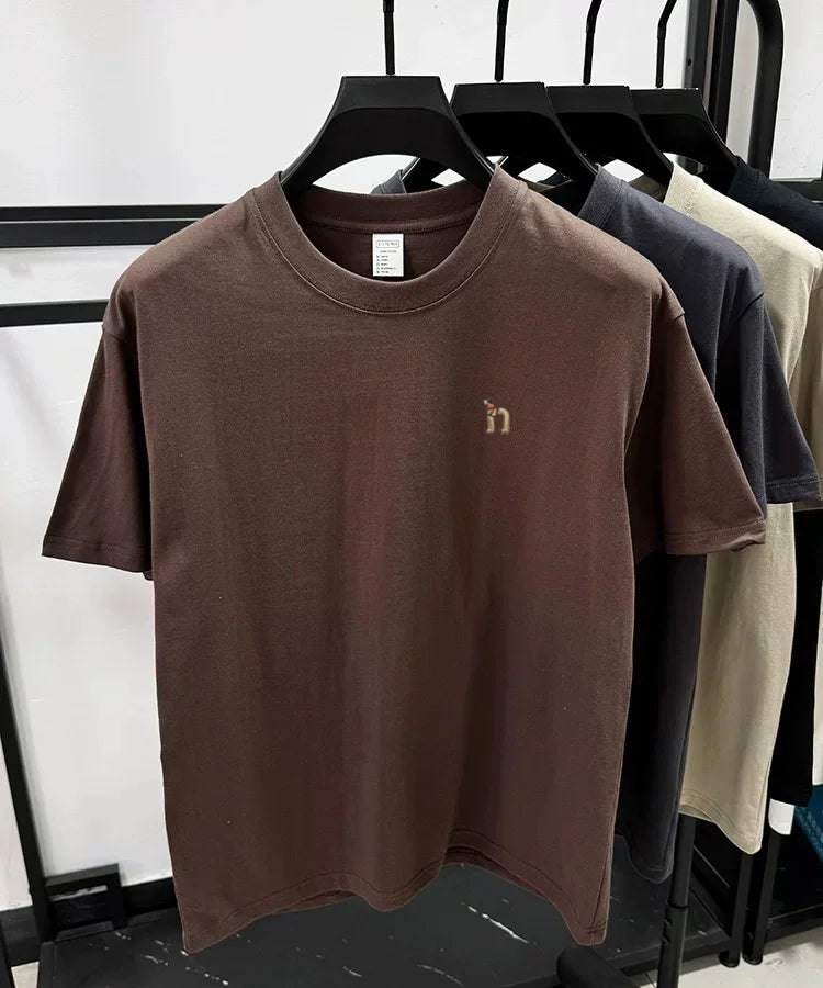 100% pure cotton new high-end brand men's round neck short sleeved T-shirt summer fashion dog embroidery Korean loose design top