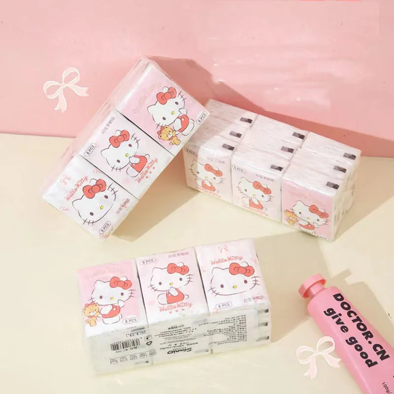Kawaii Hello Kitty Handkerchief Paper Cartoon Sanrio Pochacco Kitty Printed Napkins Portable Small Pocket Tissues Facial Paper