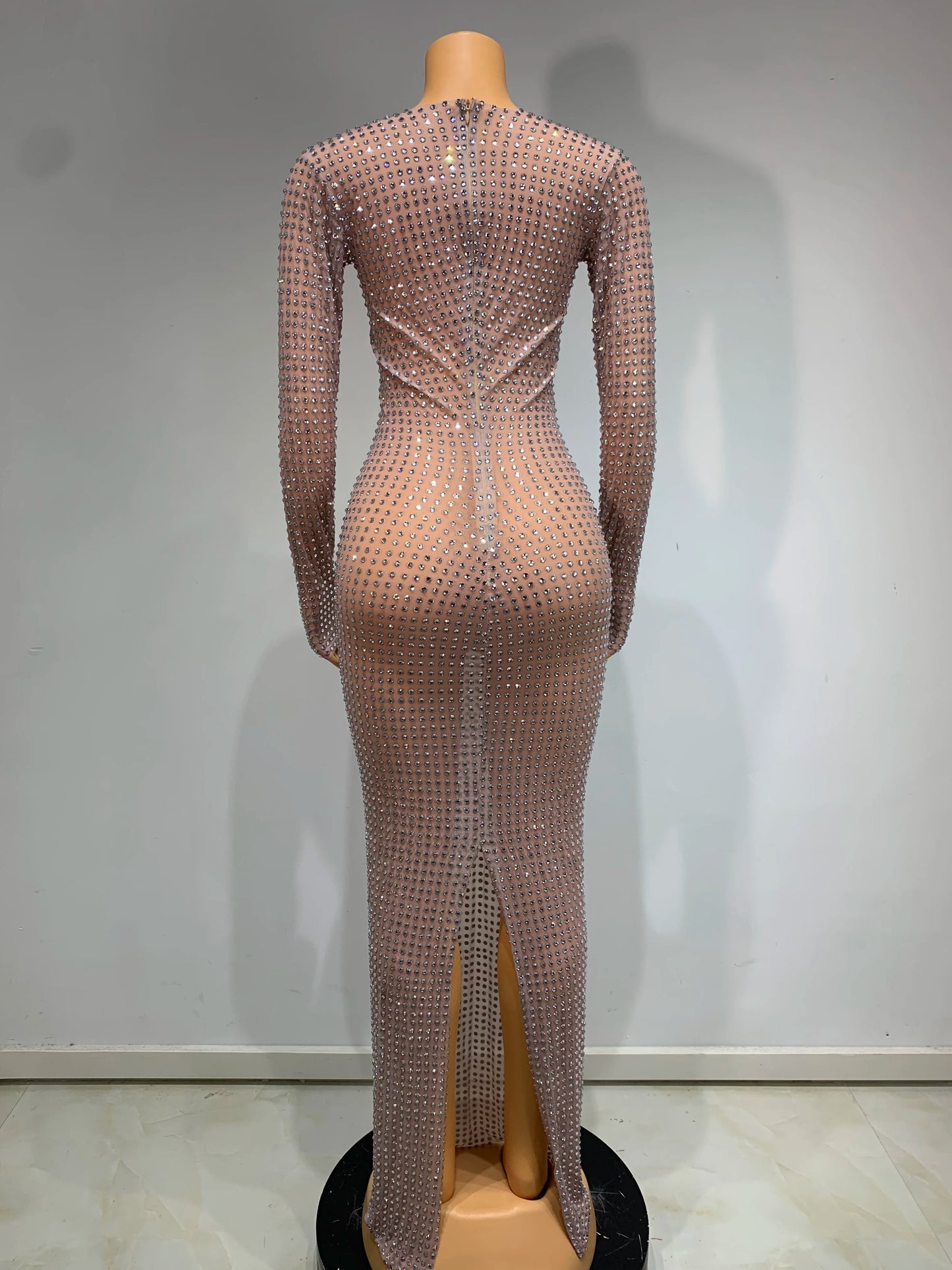 Luxury Celebrity Party Long Dress Women Sexy Mesh See Through Birthday Costume Sparkly Rhinestones Evening Elegant Gowns