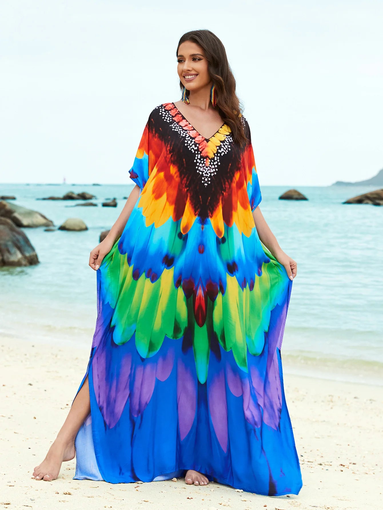 Women's Print Turkish Kaftan Bikinis Set Beachwear Bikini Cover Up Maxi Dress Bathing Suit Summer Outfit