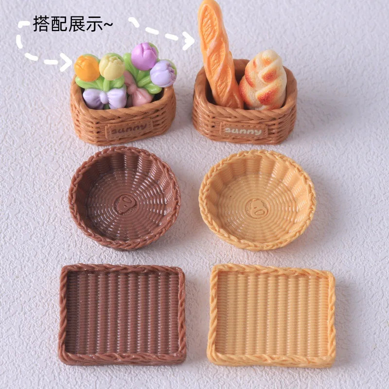 100pcs Simulation Bamboo Basket DIY Scrapbooking for Mini Kitchen Dinner Tableware Decor Accessories
