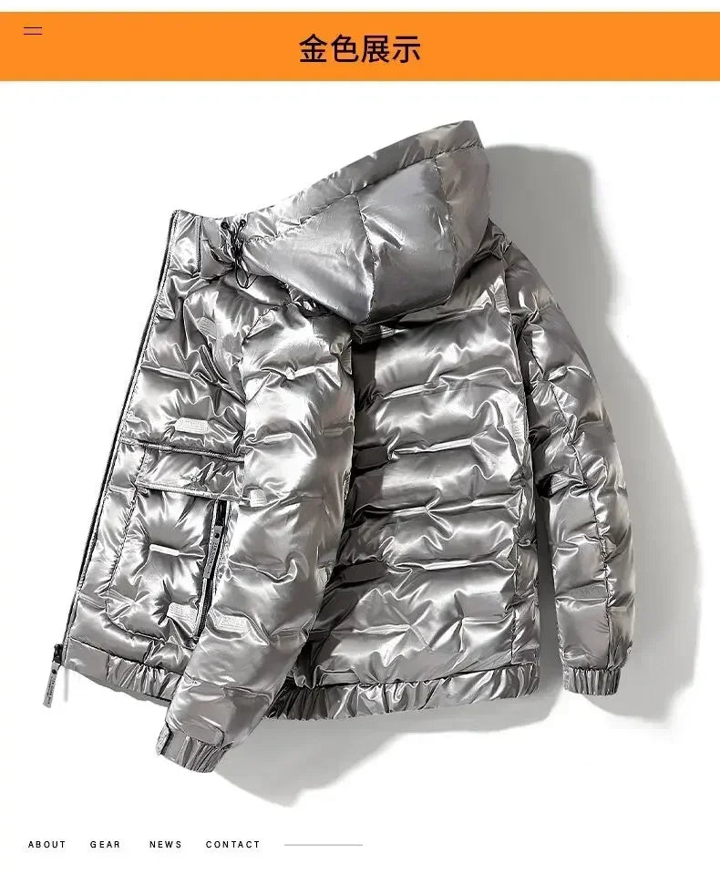 Thermal Coats Mens Thick Warm Glossy Shiny Jackets Brand Outwear Men's Clothing Winter Men's Hooded Parkas Windbreaker Fashion