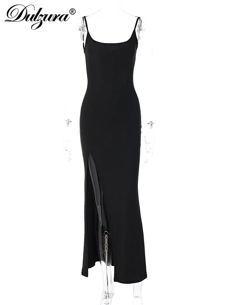 Dulzura Sleeveless Side Slit Lace Patchwork Backless Cami Maxi Dress Women’S Sexy Elegant Long Dress Party Clubwear Autumn
