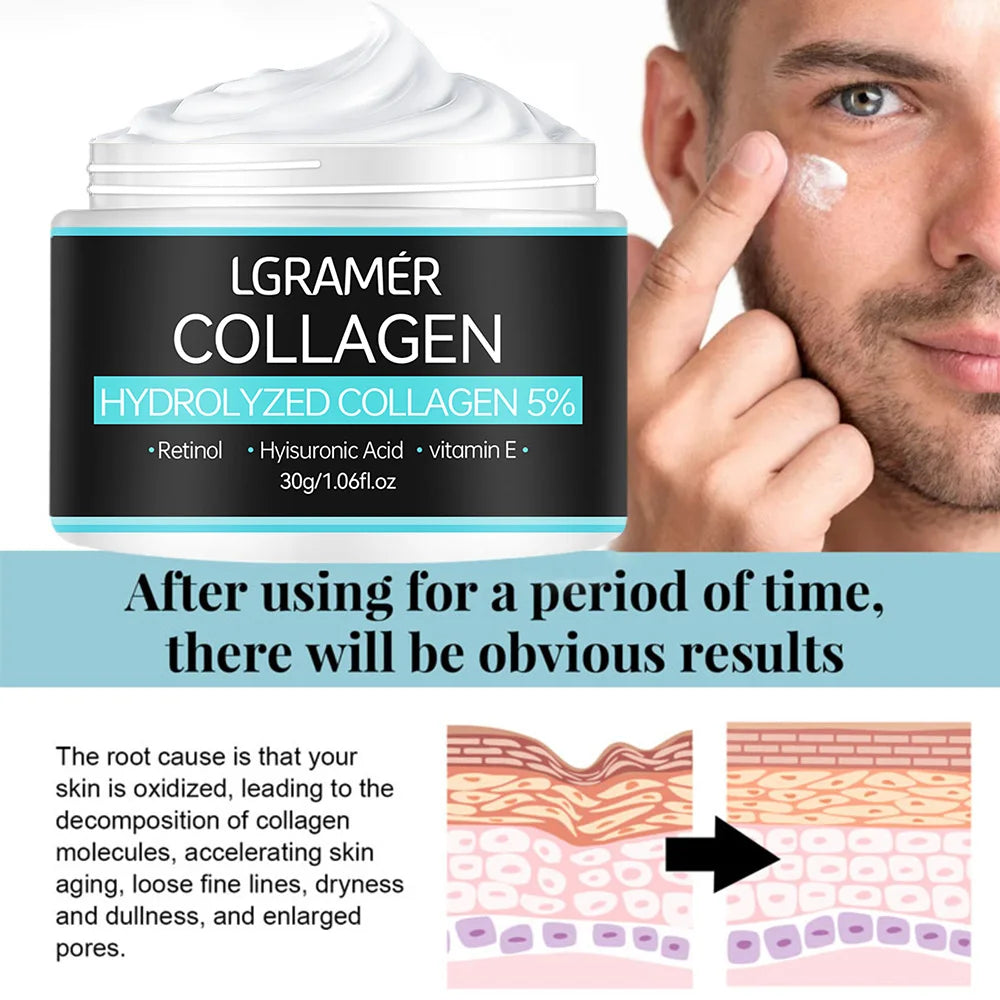 Collagen Face Creams For Men Smoothes wrinkles Firming Moisturizing Hyaluronic Acid Whitening Moisturizer Facial Skin Care 2PCS