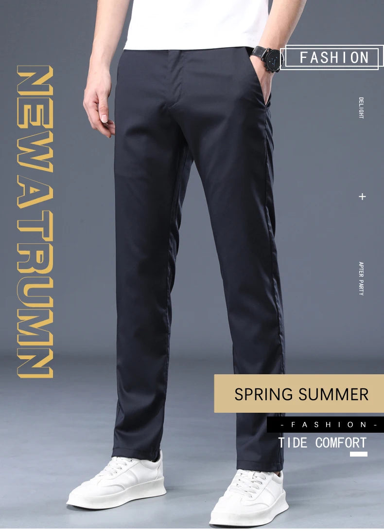 Summer Modal Fabric Men's Thin Casual Pants Classic Business Fashion Regular Fit Stretch Soft Trousers Male Brand Clothes