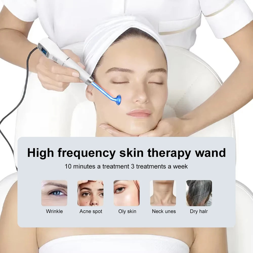 Darsonval Facial High Frequency Machine Screen Display 6 in1 Blue Hair Face Skin Care Beauty Device Anti Acne Spot Remove Wrinkl