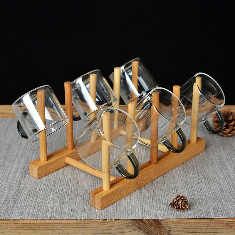 Bamboo Cups Drainer Wooden Dish Draining Rack Plates Holder Kitchen Storage Cabinet Organizer for Dish Cutting Board Pot Lid