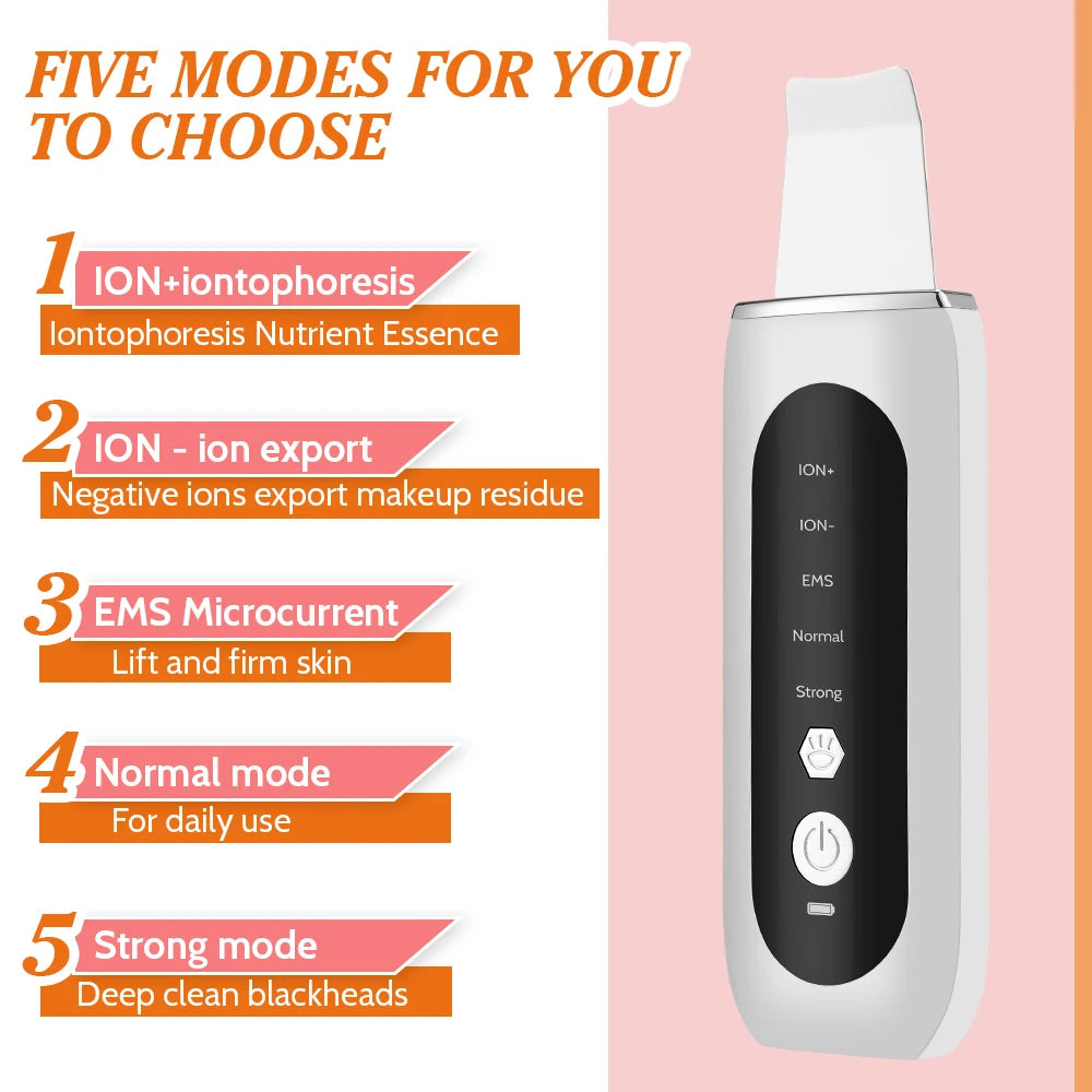 EMS Ultrasonic Cleaner Set Skin Scrubber Face Lifting Spatula Blackhead Remover Shovel Acne Pore Cleaning Facial Skin Care