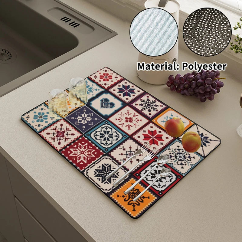 Kitchen Drying Mat Quick Dry Coffee Mat Absorbent Dish Placemat Anti Slip Table Cup Drying Mats Table Decoration Accessories
