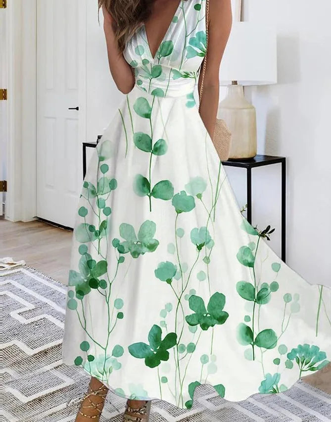 Women Dress Summer 2024 New Green Sleeveless Boho A-LINE Backless Shirring Long Dress Trendy Elegant Maxi Dress for Women Beach