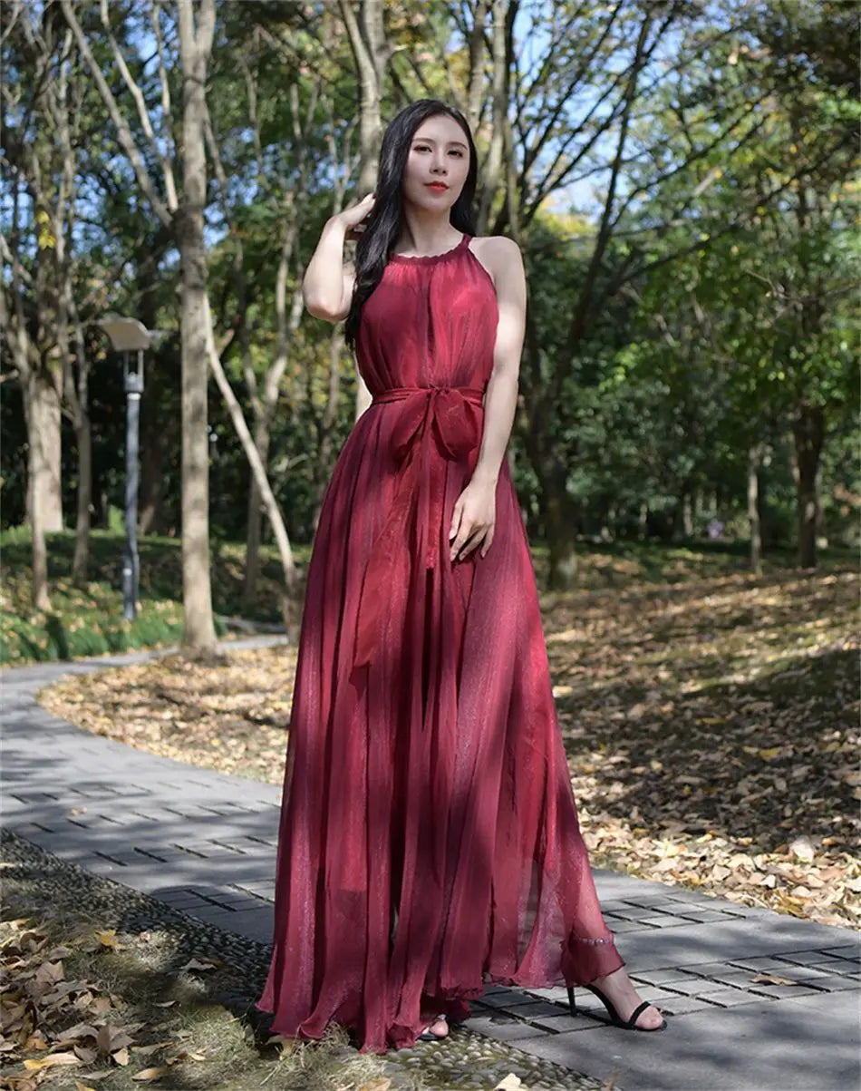 Travel Photo Desert Long Dress Women New Summer Chic Large Swing Chiffon Dress Slim Plus Size 4XL Seaside Holiday Beach Dresses