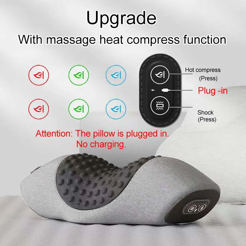 Electric Neck Massage Pillow Heating Vibration Neck Massager Back Cervical Traction Relax Sleeping Memory Foam Spine Support