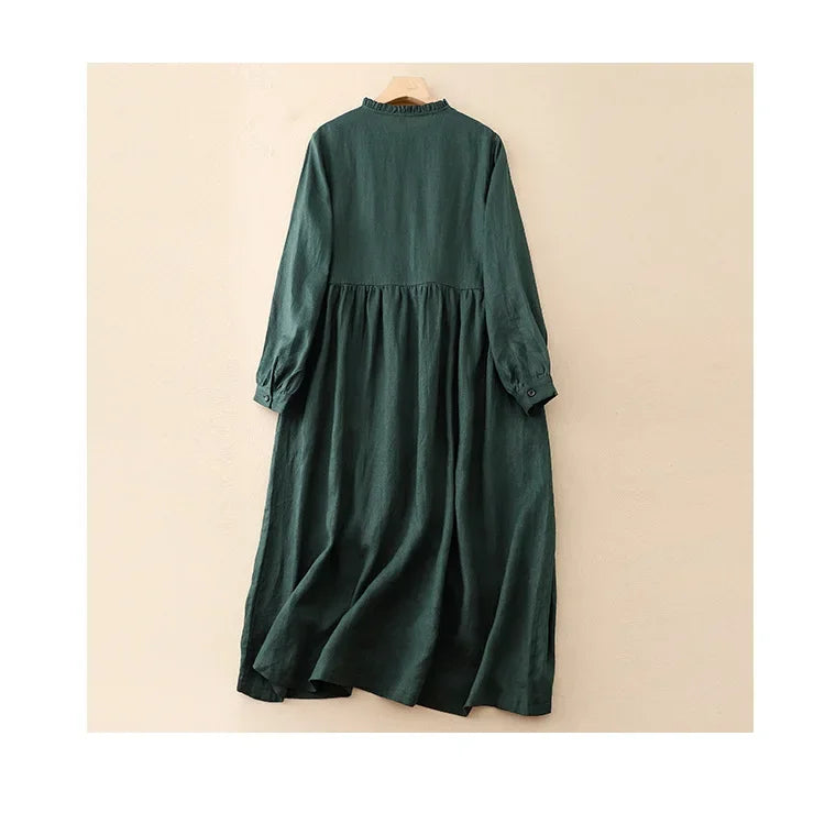 New Washable Linen Loose Cuff Sleeve Long Dress Coat Robe Open Cardigan Women's Clothing Artistic Style Middle Length Outerwear