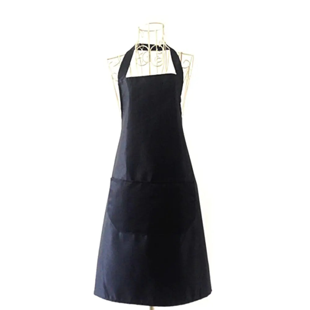 Polyester+ Cotton Blend Sleeveless Apron Black Red Coffee Orange Anti-wear Cooking Kitchen Bib Women Men Aprons With Big Pocket