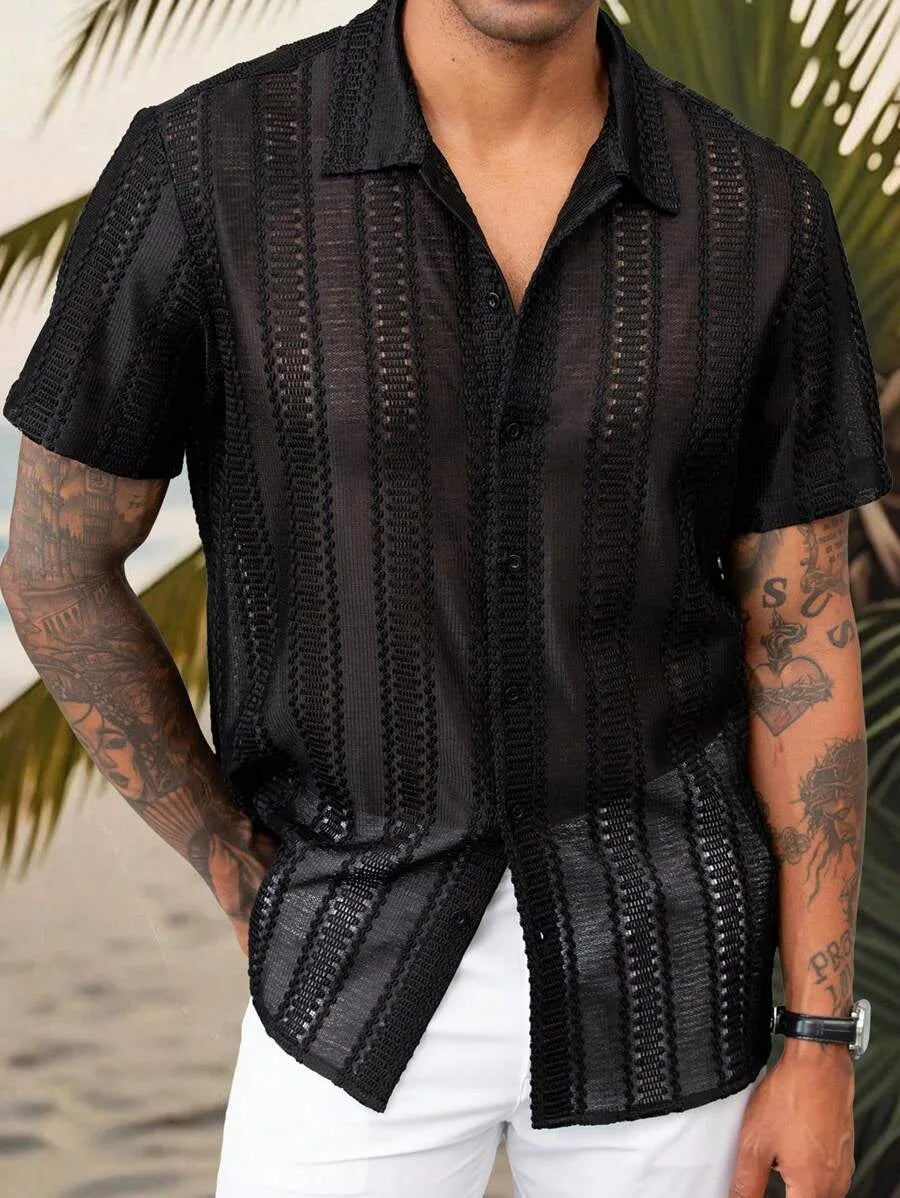 Spring Summer Men's Sexy Short-sleeved Shirt, Outdoor Leisure Beach Men's Top Shirt, Party Casual Shirt Shirts for Men