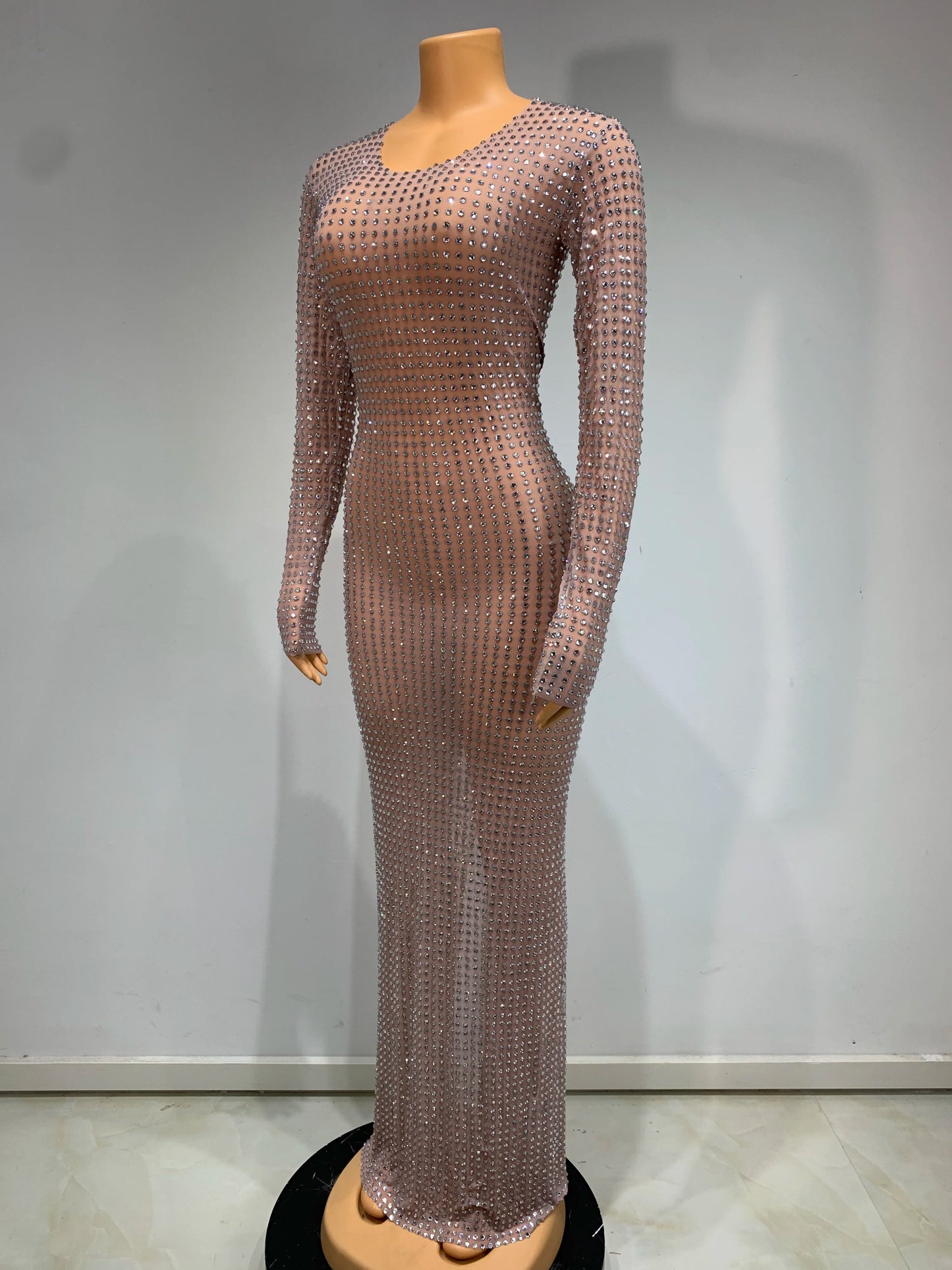 Luxury Celebrity Party Long Dress Women Sexy Mesh See Through Birthday Costume Sparkly Rhinestones Evening Elegant Gowns