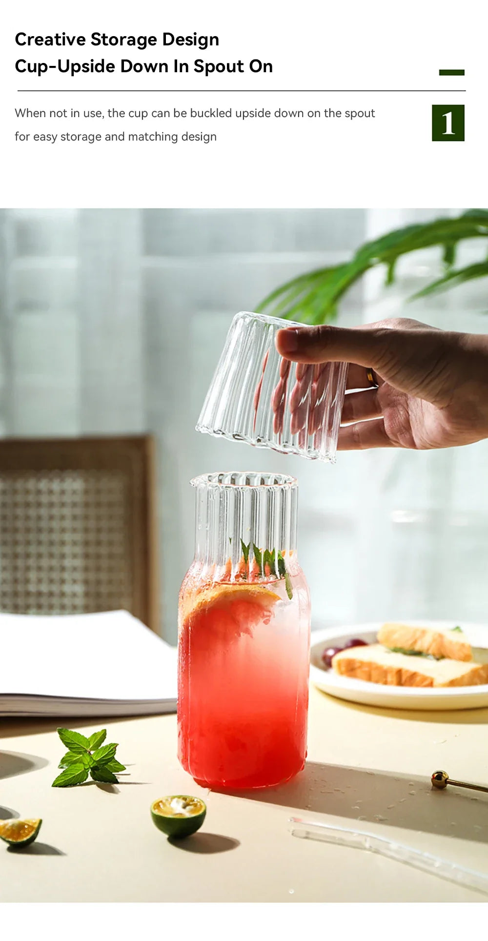 Transparent Water Carafe With Tumbler Cup Glass Water Bottle Sets Teacup Kitchen Pitcher Heat Resistant Milk Coffe Bottle Set