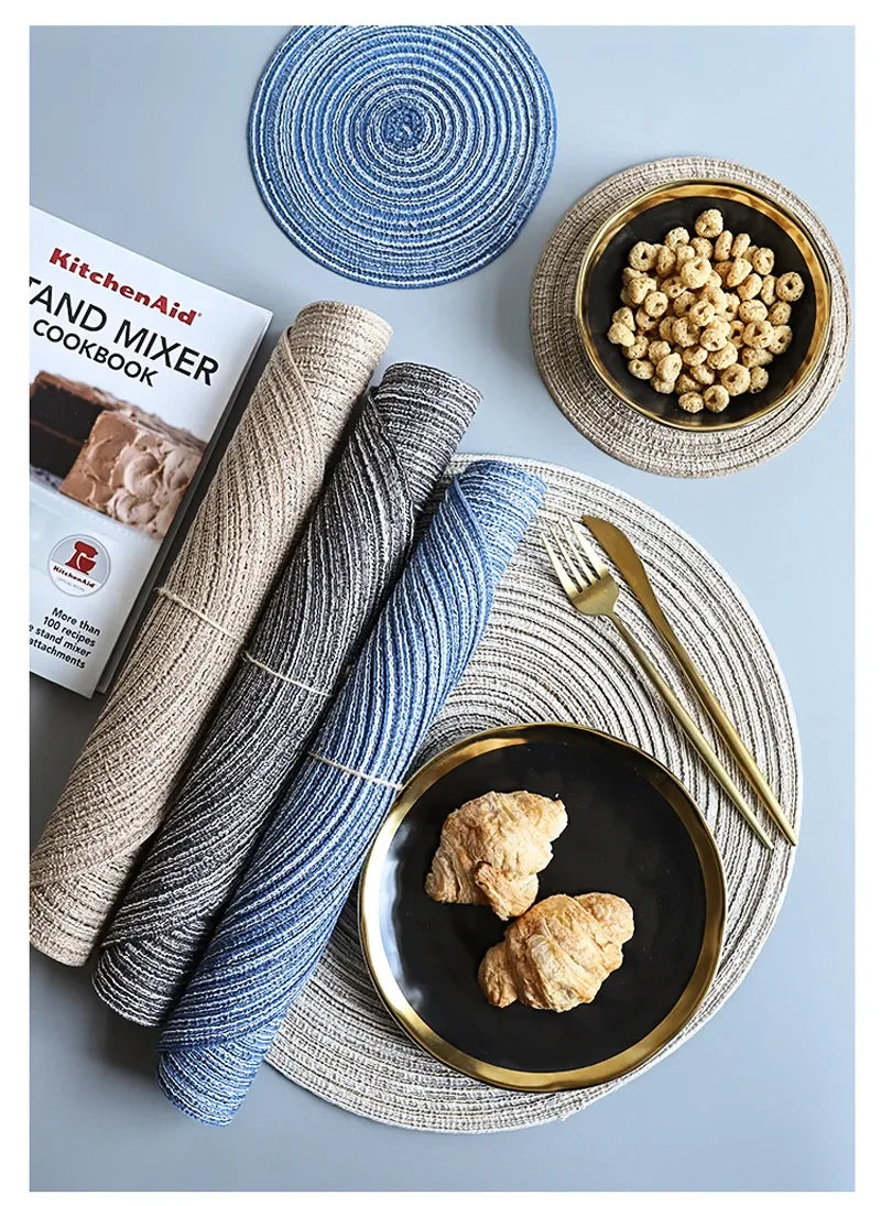 1pcs Round Table Mat Woven Ramie Placemats Anti Slip Dining Table Mats Non-Slip Tableware Bowl Pads Kitchen Drink Cup Coasters