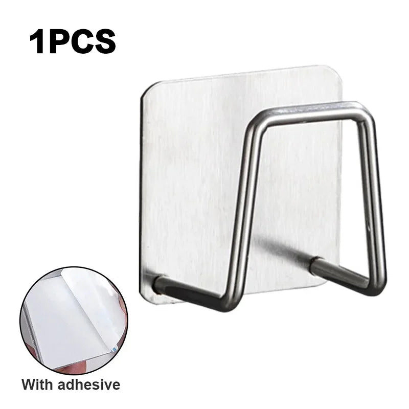 5/1pcs Stainless Steel Sink Sponges Holder Self Adhesive Drain Drying Rack Shelf Household Wall Hooks Kitchen Storage Organizer