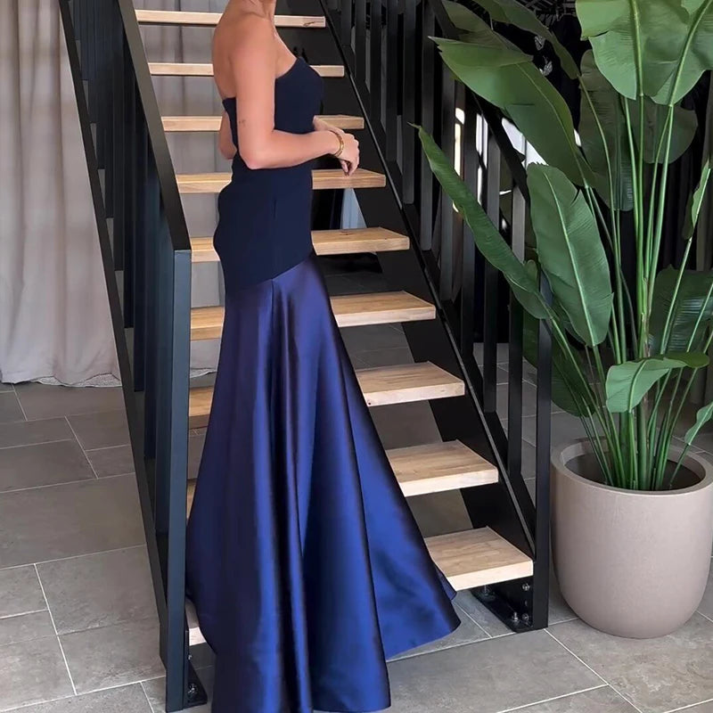 Women Sexy Off Shoulder Bustier Bodycon Dress Summer Casual Sleeveelss Solid Long Dress 2024 Elegant Patchwork Waist Party Dress
