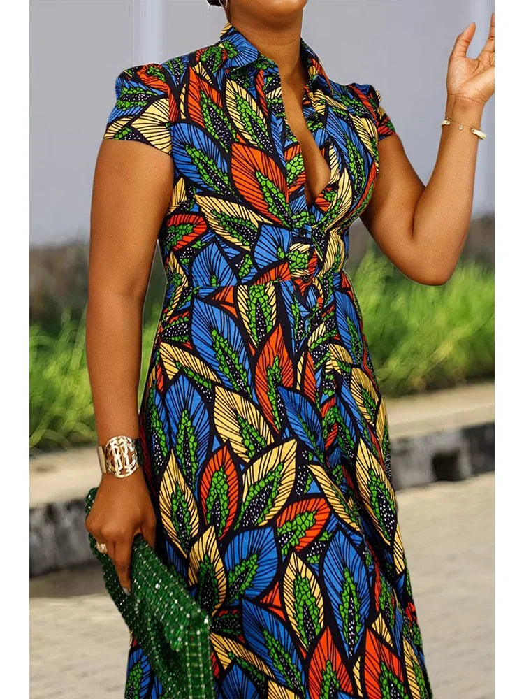 Women Plus Size Dress Floral Printed Sleeveless Turn Down Collar Slim Waist Button Long Dress Elegant Casual Vintage Dresses