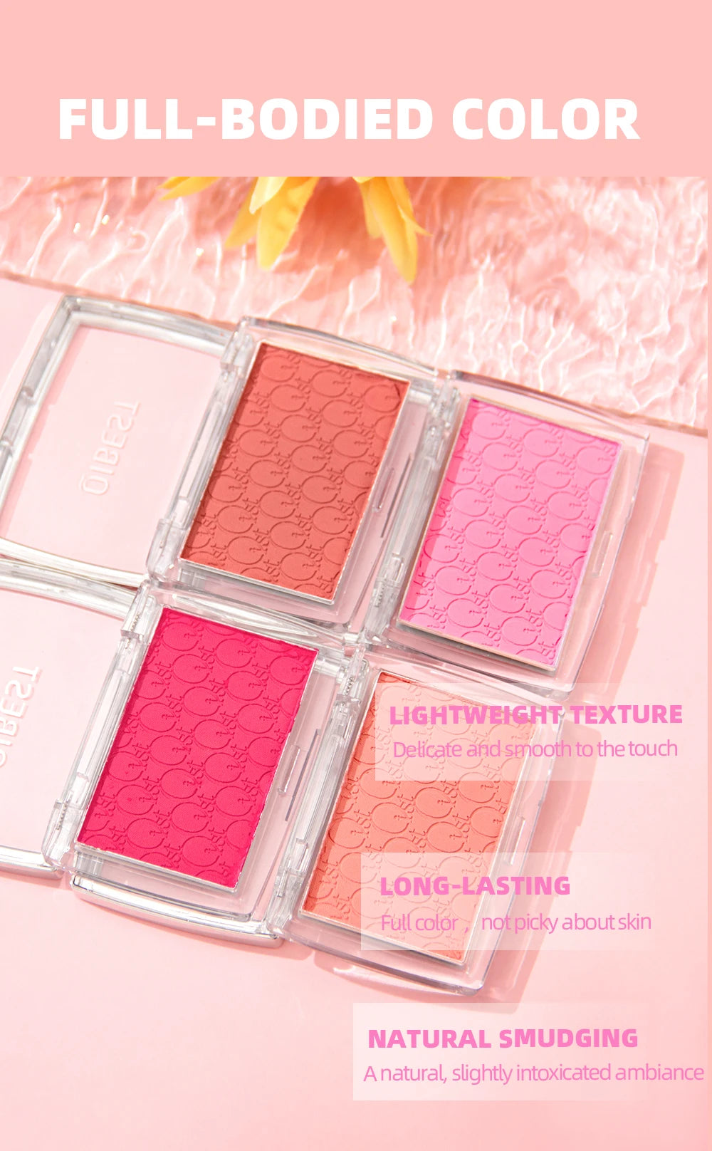 QIBEST Natural Cream Blush Palette Makeup Long-Lasting High Pigment Face Blusher Powder Facial Cheek Tint Rouge Women Cosmetics