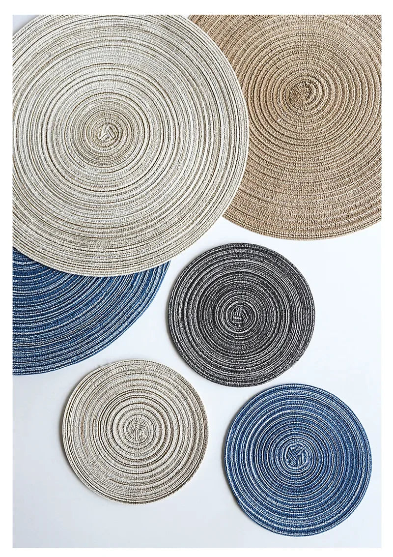 1pcs Round Table Mat Woven Ramie Placemats Anti Slip Dining Table Mats Non-Slip Tableware Bowl Pads Kitchen Drink Cup Coasters