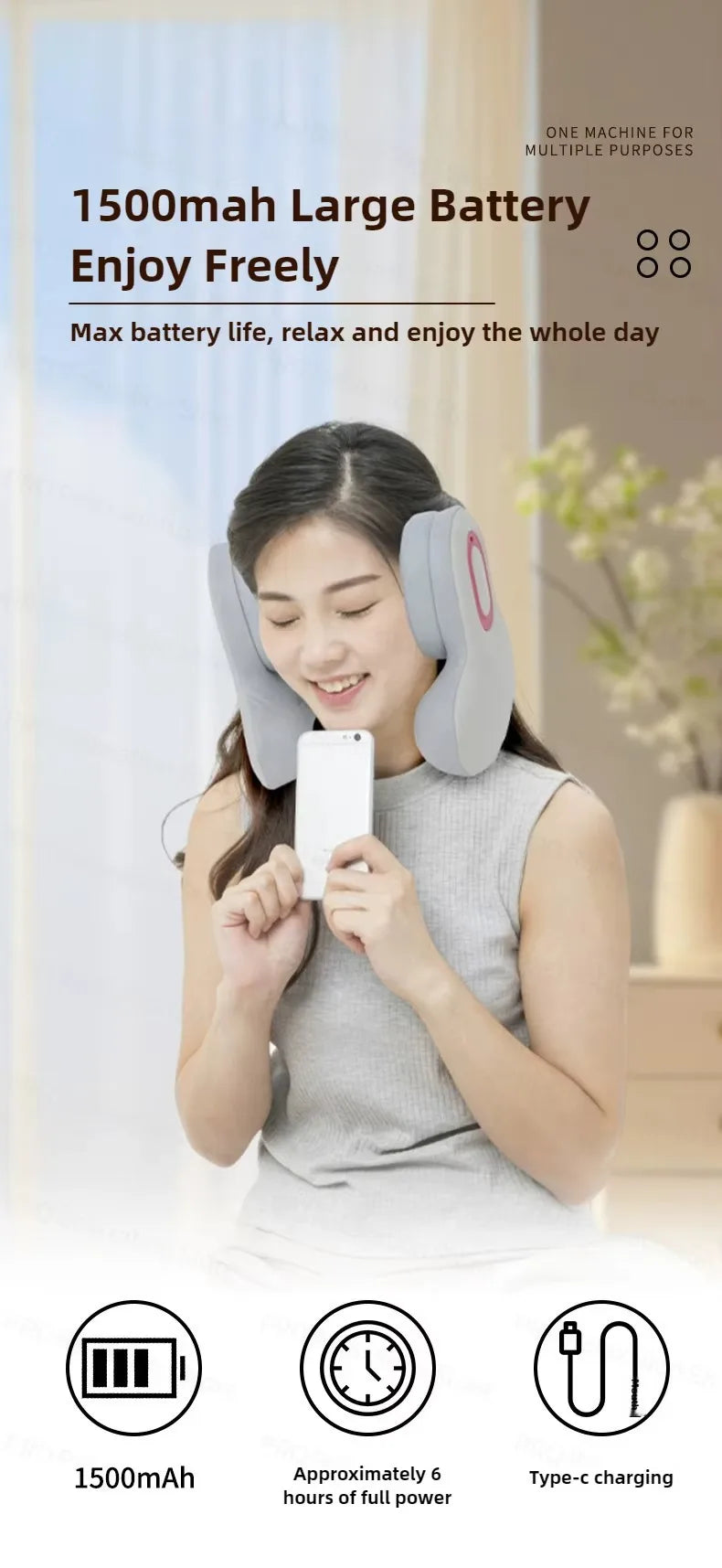 Wireless Neck Massager Red Light Hot Compress Massager Sleep Noise Reduction U-shaped Neck Pillow Masajeador Bluetooth Music