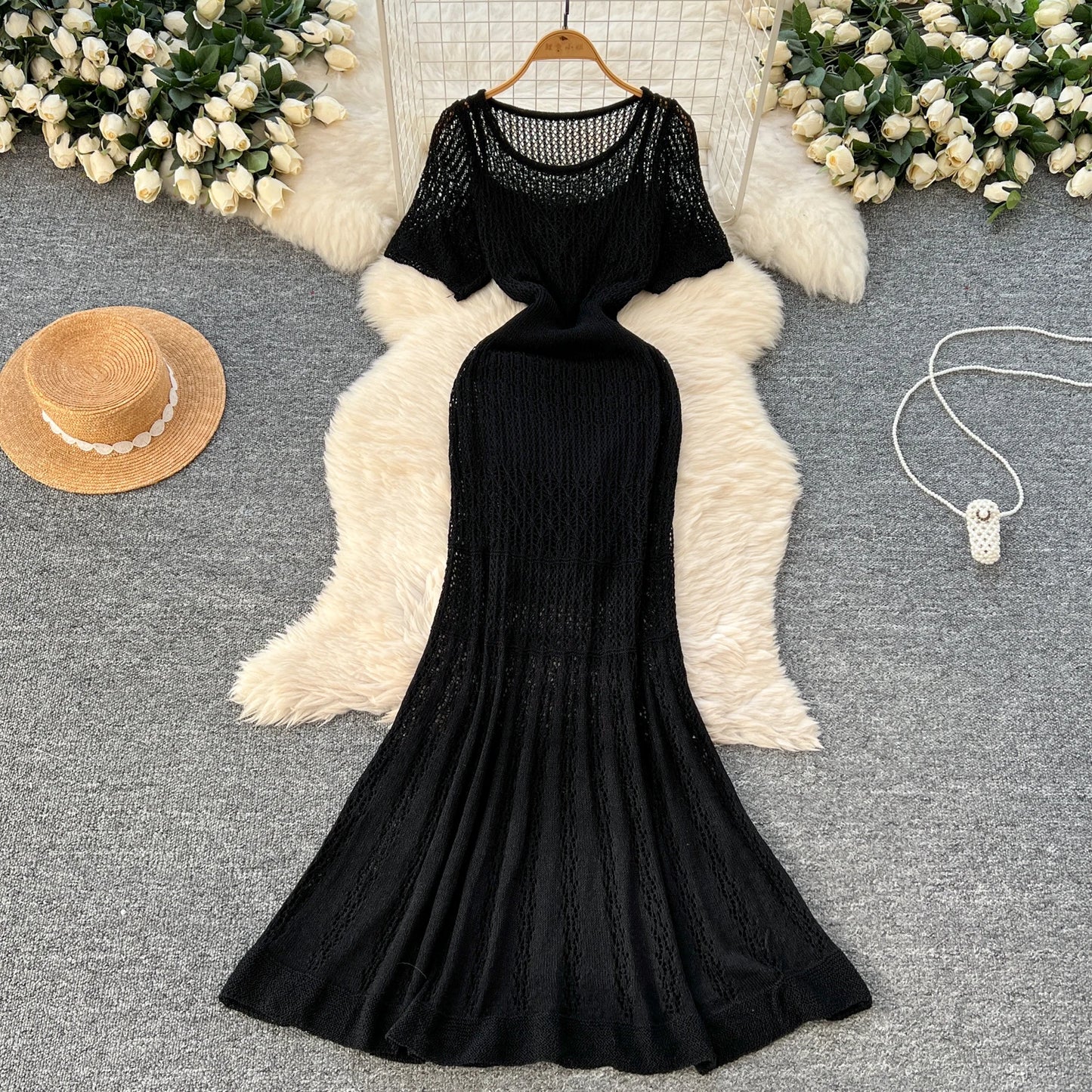 SINGREINY Vacation Style Casual Dress Suits Solid Strap Short Sundress+Knitting Hollow Out Long Dress Korean Women Beach Sets