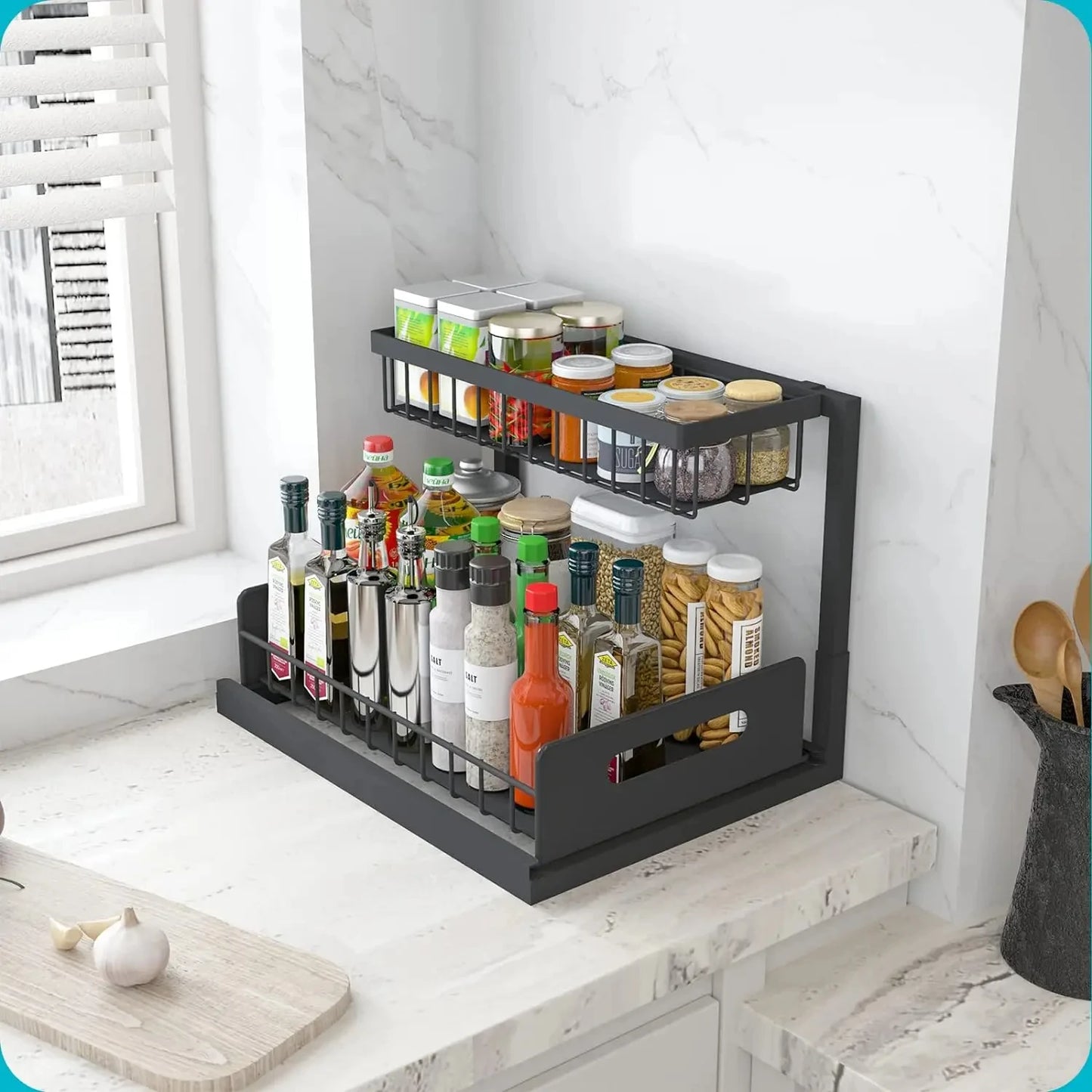 Under Sink Organizer 2 Tier Slide Out Sink Rack Multi-purpose Storage Shelves Cabinet Under Sink Storage Kitchen Organizer