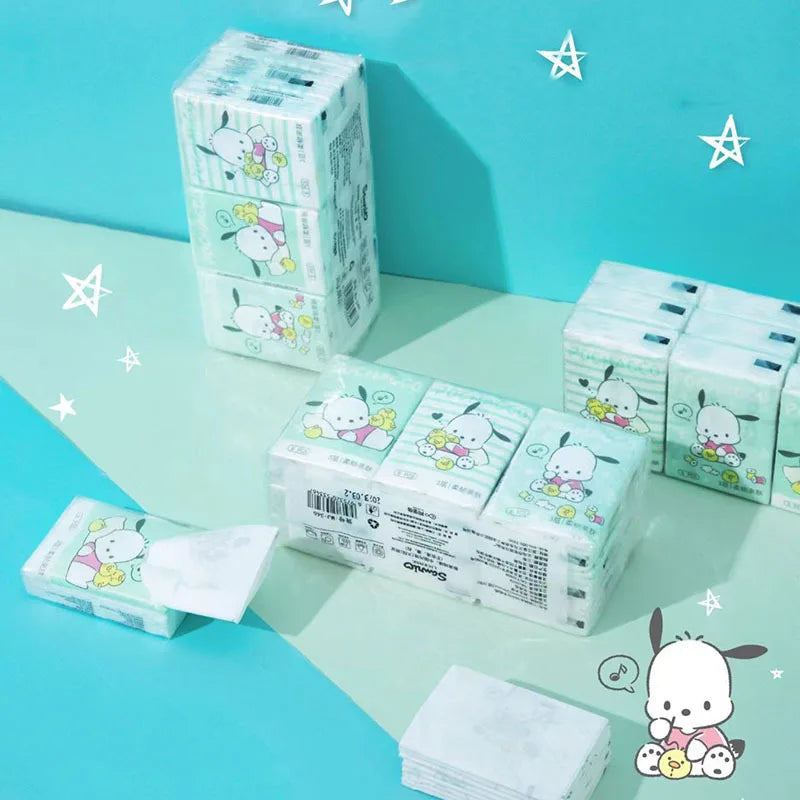Kawaii Hello Kitty Handkerchief Paper Cartoon Sanrio Pochacco Kitty Printed Napkins Portable Small Pocket Tissues Facial Paper