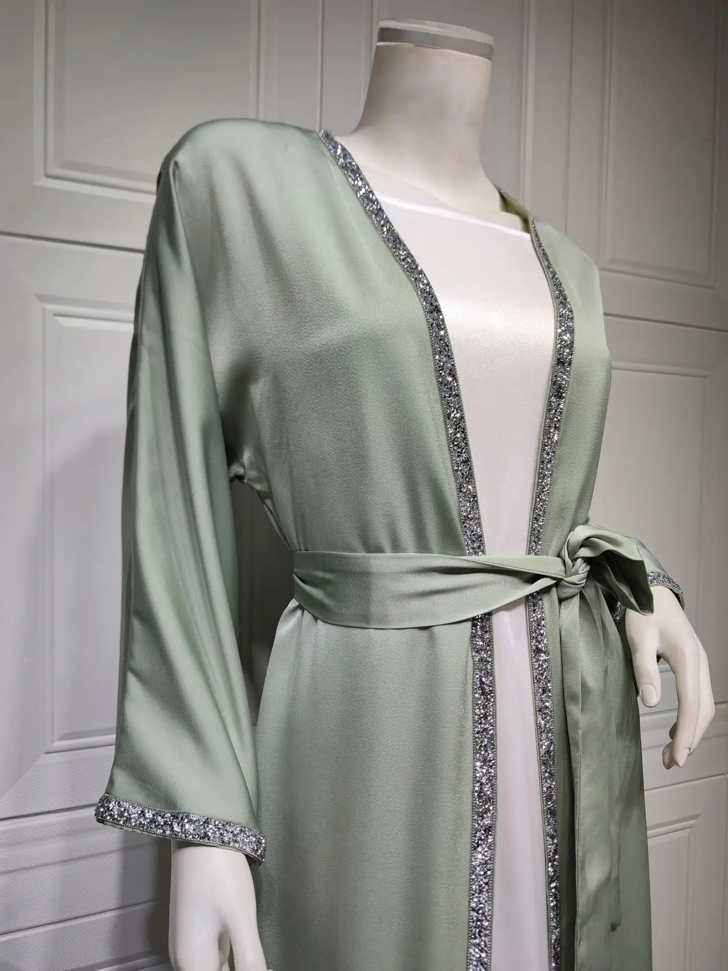 2024 Muslim Dress Diamond Women's Long Dress Fashion Long Sleeve Lace-up Long Abayas Casual Solid Color Clothes for Muslim Women