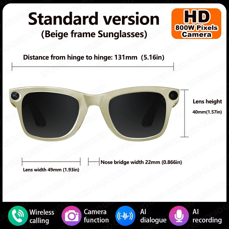 New Al Smart Glasses 800W HD Camera Anti Shake 1080P High-Definition Video Recording Touch Al Voice Wireless Call Smart Glasses