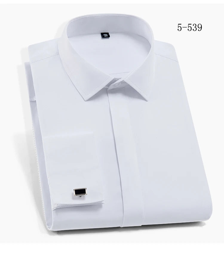 Men's French Cuffs Dress Shirt Long Sleeve Fit Elegant Gentleman Romantic Wedding Party Business Fashion White Shirts
