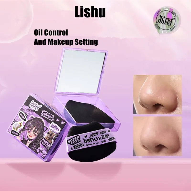 LISHU Bamboo Blotting Papers With Makeup Puff Mirror Refreshing Portables Oil Control Tool Kits Facial Oil Absorbing Sheets Care