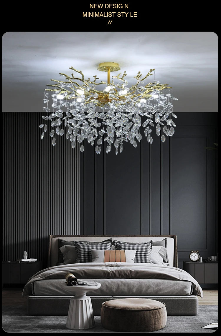Round Chrome K9 Crystal Ceiling Chandelier For Bedroom Living Dining Room Kitchen Table Modern Crystal Branch Pendant Chandelier