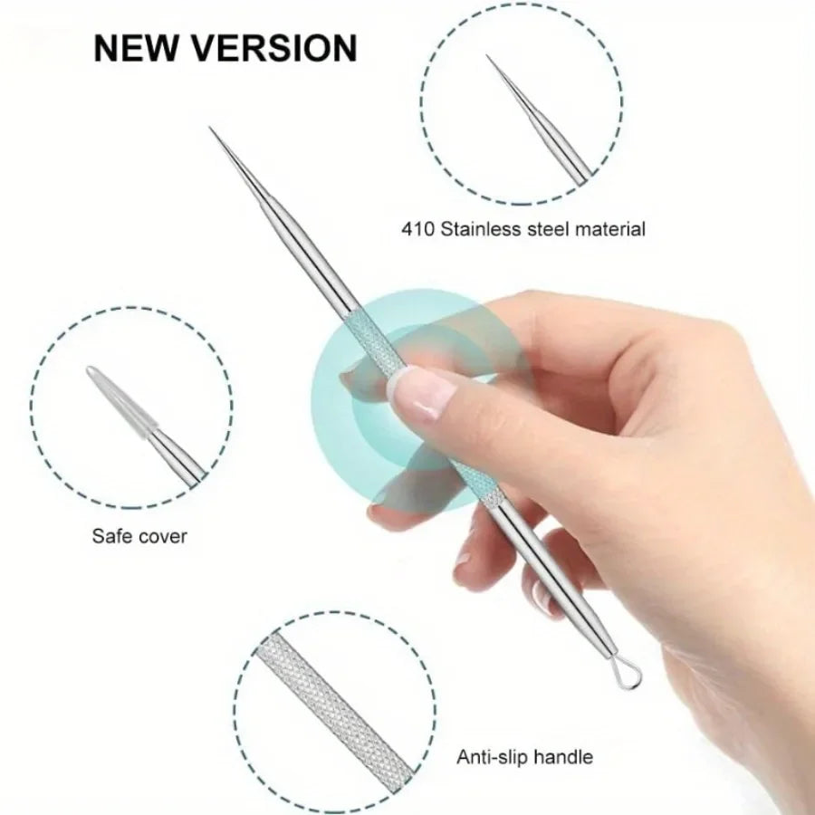 Stainless Steel Blackhead Pore Acne Remover Tool Kit,Professional Facial Cleansing Care Set With Storage Box,Blackhead Extractor