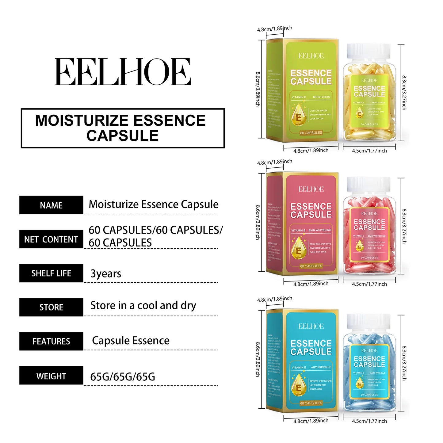 EELHOE Facial Capsule Essence Mild, Daily moisturizing, Facial Skin Care and Moisturizing Essence Capsule Winter Skincare 65g