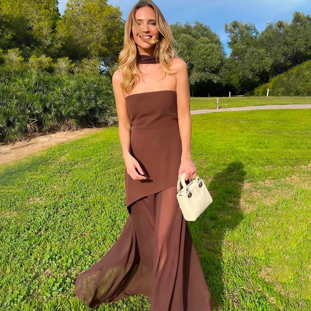 Tuularose Fashion Ribbon Long Dress Women's 2025 Summer White Backless Sleeveless Vacation Dress Elegant Slit Slim Long Dresses