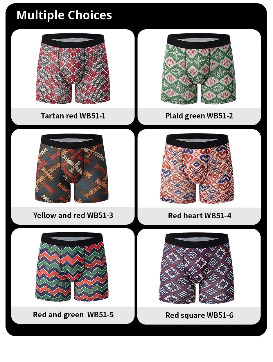 6 Pcs Parent-child Fashion Printed Underwear Men's Multi-size Long Boyshort Teenagers Comfortable And Versatile Elastic Waist S