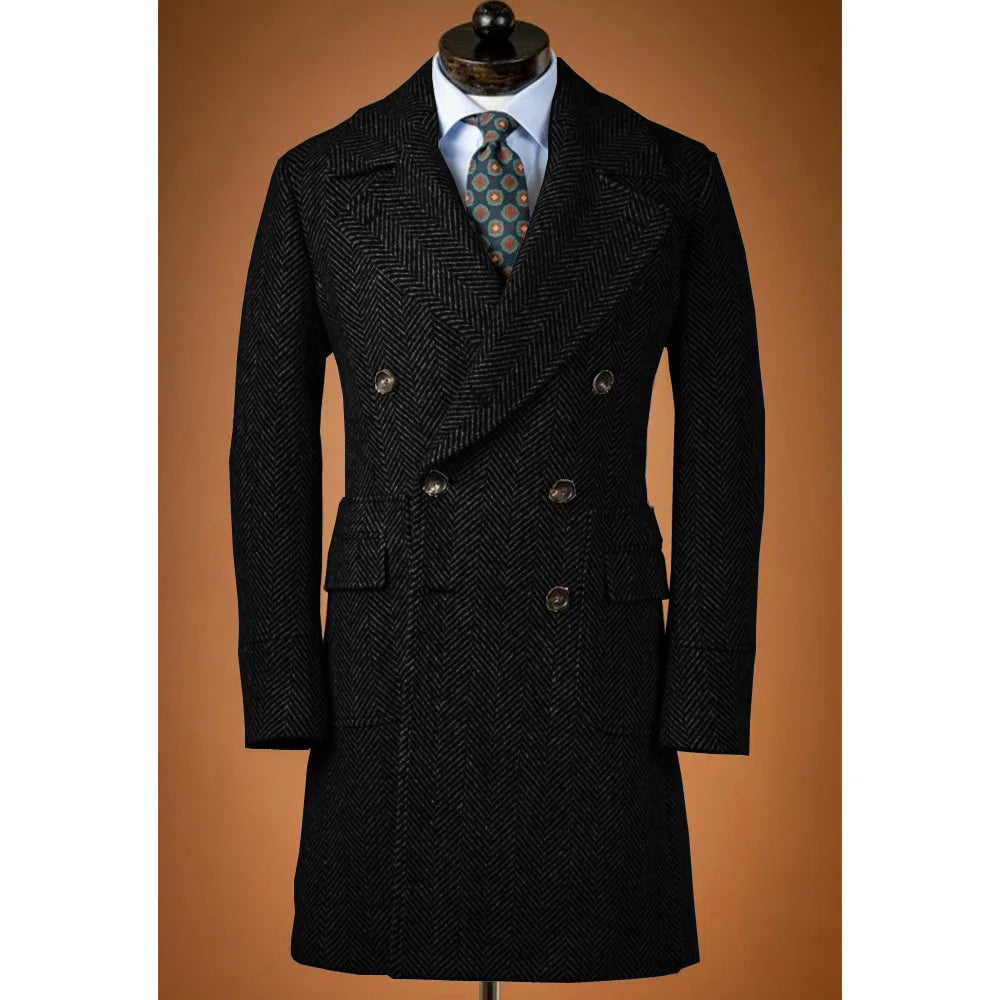 Jackets Man Men's Large Herringbone Woolen Coat Men's Autumn Clothes Comfortable and Commuting Wear Double-breasted Fashionable