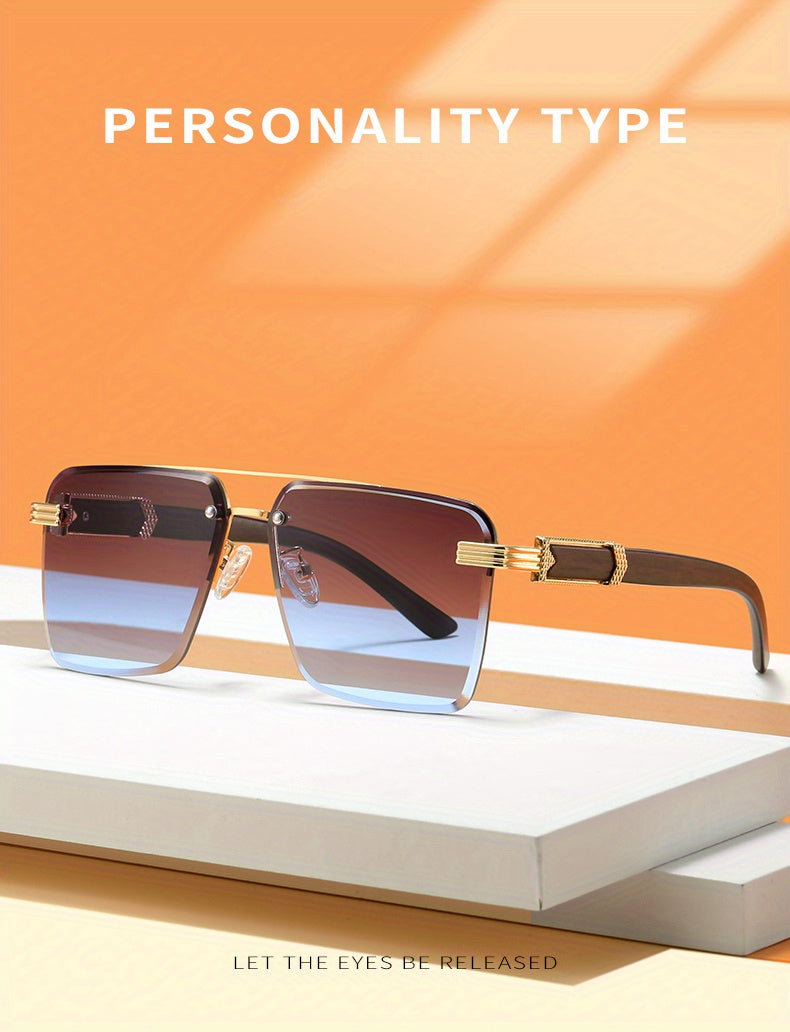 Square Lens Metal Frame Double Bridges Glasses, For Men Women Outdoor Party Vacation Travel Decors Photo Props, Ideal Choice For Gifts
