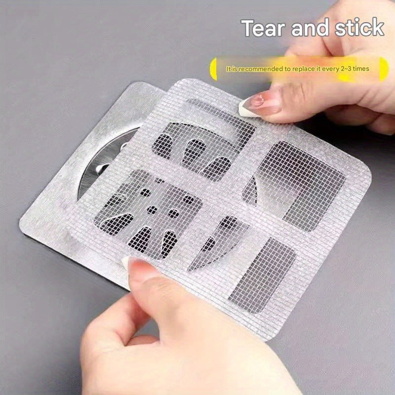 30 Pack Self-Adhesive Drain Cover Stickers - Anti-Clog Bathtub, Shower, Sink & Floor Drain with Fine Mesh Grid, Hair Catcher for Bathtub/Shower/Kitchen Sink, No Tools/Drill Installation, Plastic Drain Plug (30 Squares, Fits