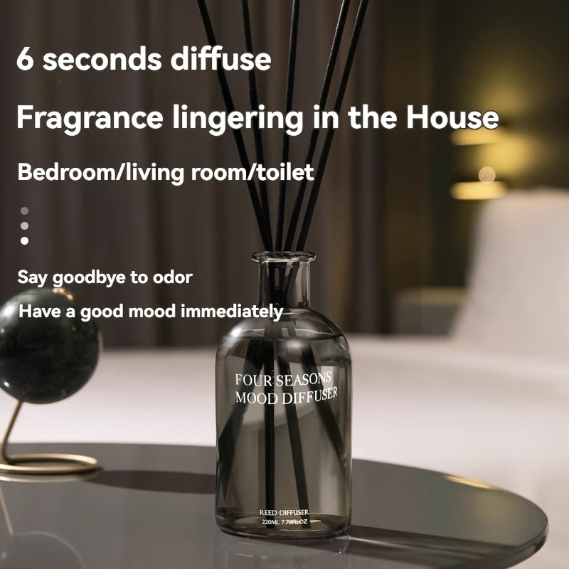 1pc 200ml Hotel-Style Zen Tea Scented Reed Diffuser - Long-Lasting No-Fire Fragrance with Floral & Citrus Notes, Air Freshener for Home, Bedroom, Bathroom Decor, Gift for Mother'S Day, Graduation, 4th of July, Home Fragrance, Elegant Glass Bottle, Premiu