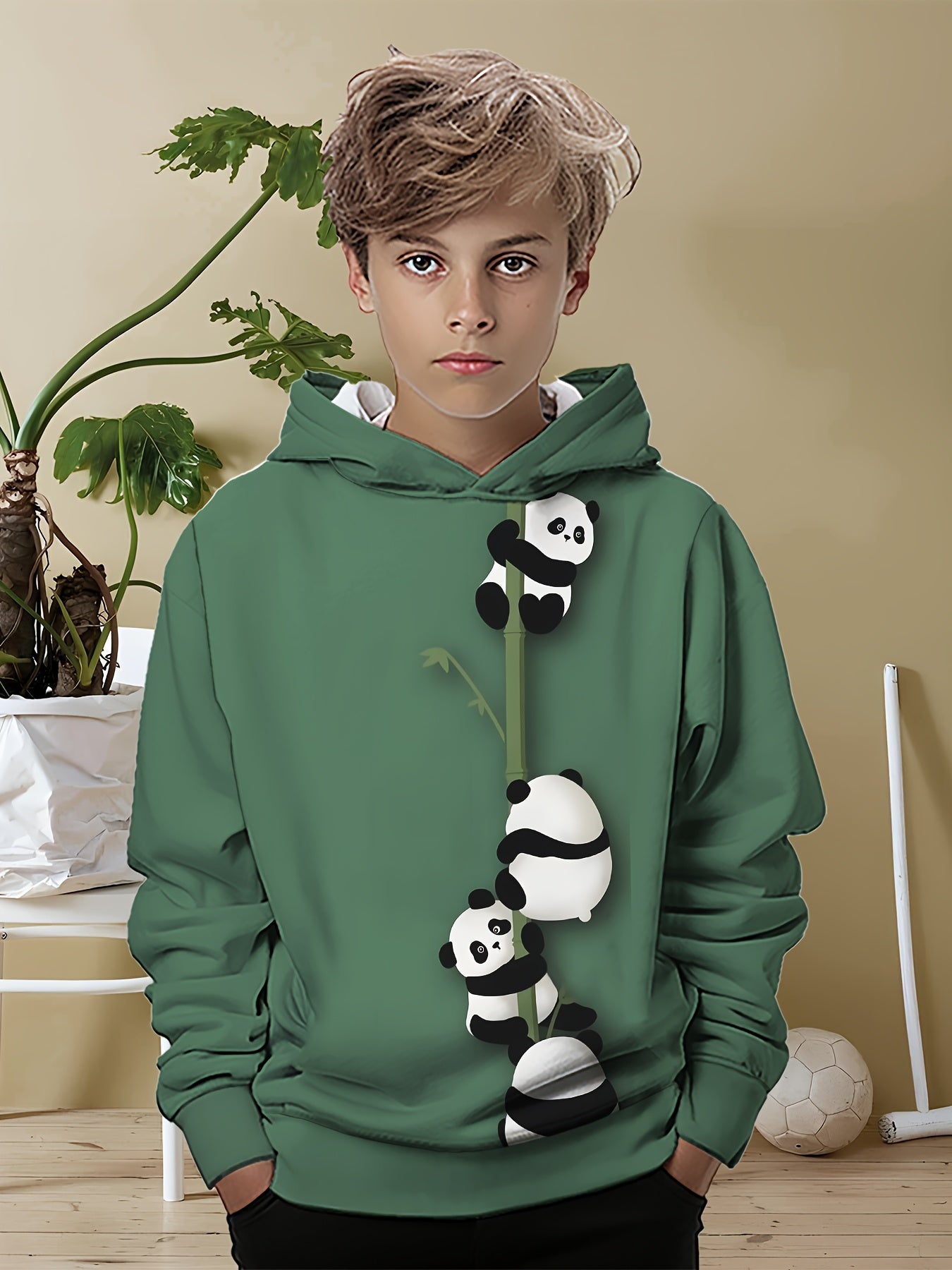 Cute Panda Hoodie - Bamboo Print Pullover Sweatshirt, Soft Hooded Sweater for Everyday & Halloween Outfits, Cozy Fall Winter Clothing for Toddler & Young Ones (Easy Care Parent-Friendly), Panda Clothes, Casual Wear, Playful Design, Medium Elasticity Fabr